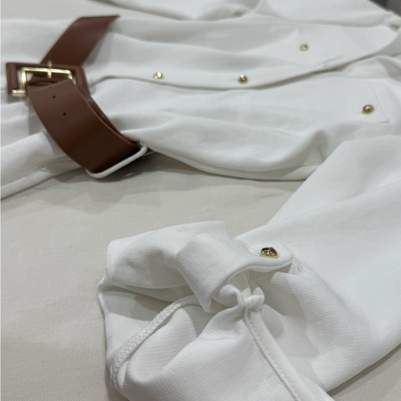 Zara White Belted Gold Button-Down Shirt Dress (Size Small) - Picture 10 of 11